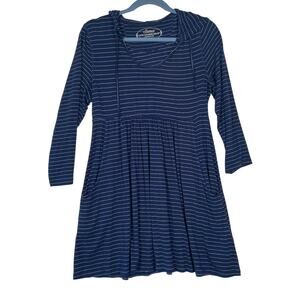 Soma Navy Blue Silver Metallic Striped Hooded Tunic Top Lounge Medium Women's
